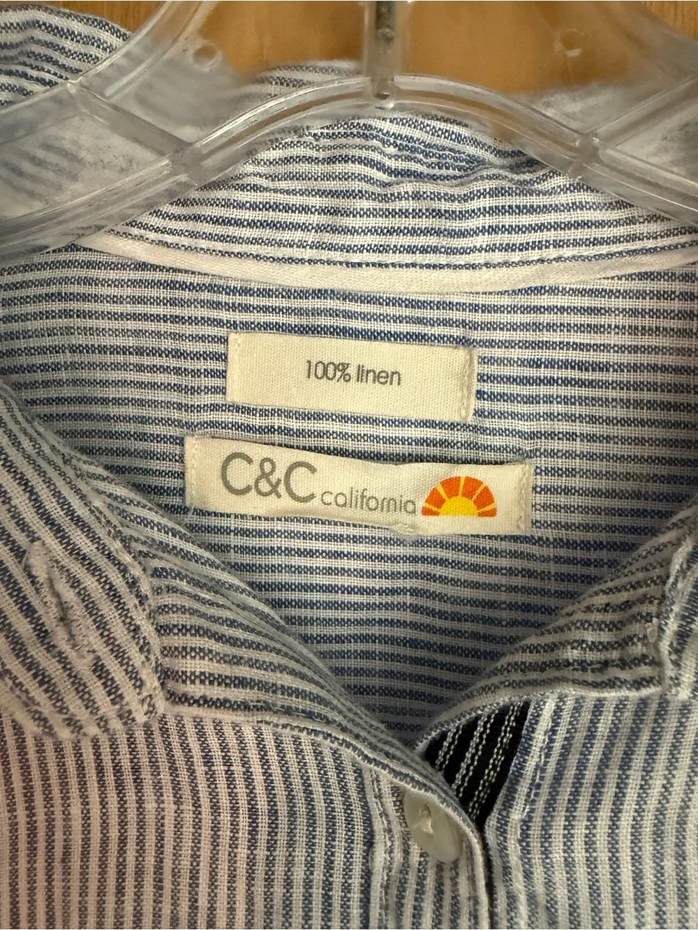 C&C California Light Blue Striped Linen Shirt swim cover up Small
